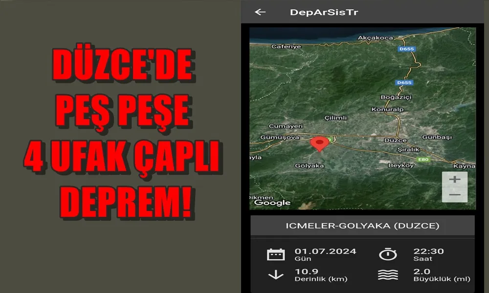 DÜZCE BU GECE 4 KEZ PEŞ PEŞE UFAK ÇAPLI SARSINTI YAŞADI!